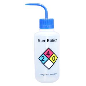 Pisseta em Polietileno 500mL para Éter Etílico Com Classificação de Risco