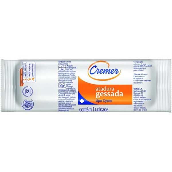 ATADURA GESSADA 20CM X 4 METROS COM 20 ROLOS GESSO CYSNE CREMER
