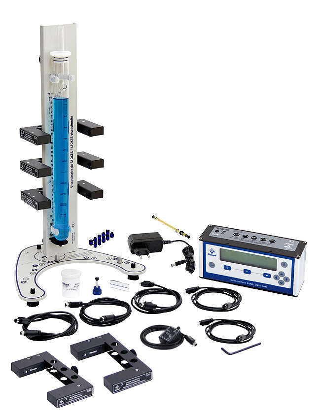 Viscosímetro de Stokes baixo, multicronômetro digital, 5 sensores, 1 tubo - EQ124Q