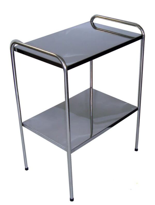 MESA AUXILIAR EM AÇO INOX 90X50X80CM COM PONTEIRA - SALUTEM MÓVEIS HOSPITALARES