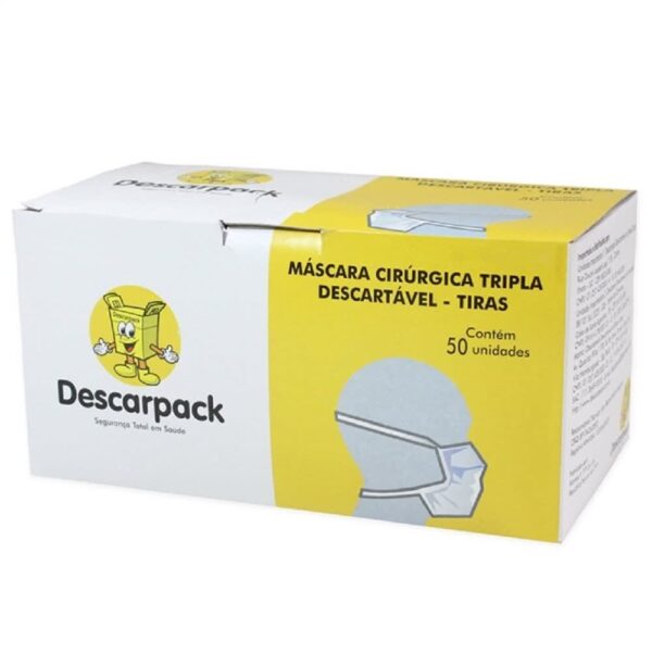 MÁSCARA DESCARTÁVEL TRIPLA TIRAS (AMARRAR) C/50 DESCARPACK