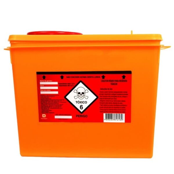 COLETOR RÍGIDO PARA RESÍDUOS TÓXICOS 7 LITROS LARANJA DESCARPACK - Imagem 2