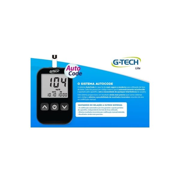 KIT MEDIDOR DE GLICOSE (GLICOSÍMETRO) G-TECH LITE C/10 TIRAS G-TECH - Imagem 2