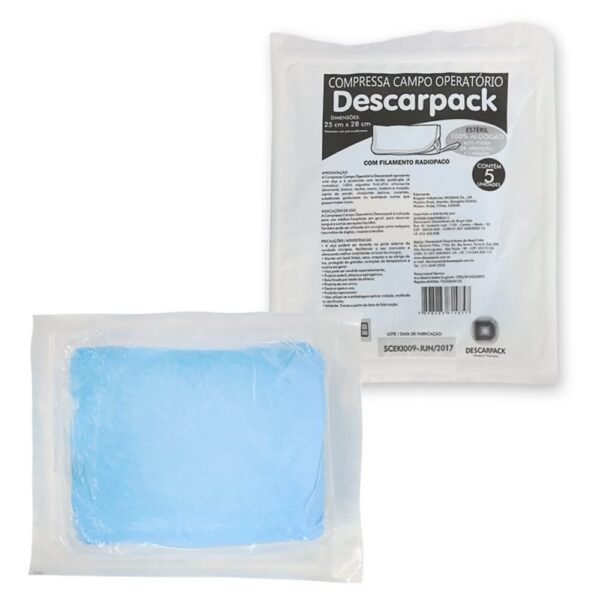 COMPRESSA PARA CAMPO OPERATÓRIO 25 x 28 cm ESTÉRIL RX C/5 DESCARPACK