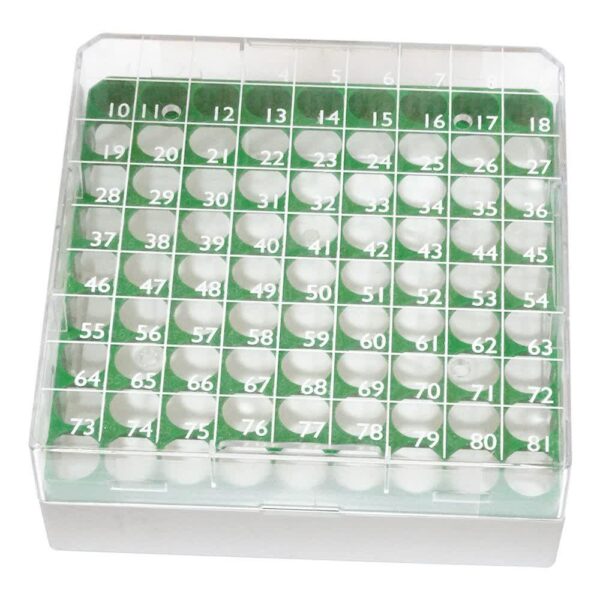 Caixa em Policarbonato (Criobox) para 81 Tubos de 1,5 - 2,0mL com Tampa Destacável