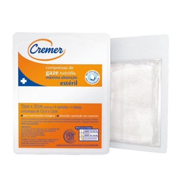 COMPRESSA DE GAZE ESTÉRIL 7,5 X 7,5 CM 11FIOS C/10 CREMER
