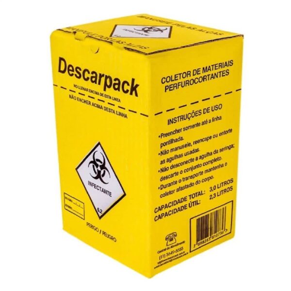 COLETOR DE MATERIAIS PERFUROCORTANTES AMARELO 03 LITROS DESCARPACK