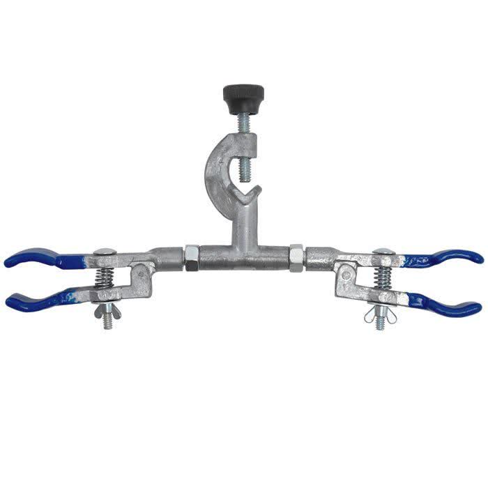 Pinça (Garra) Dupla para Bureta com Mufa em Alumínio Fundido Abertura 3,5cm