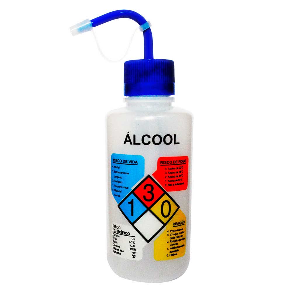Pisseta em Polietileno 500mL para Álcool Com Classificação de Risco