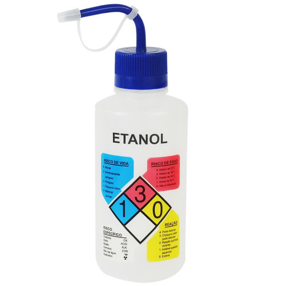 Pisseta em Polietileno 500mL para Etanol Com Classificação de Risco