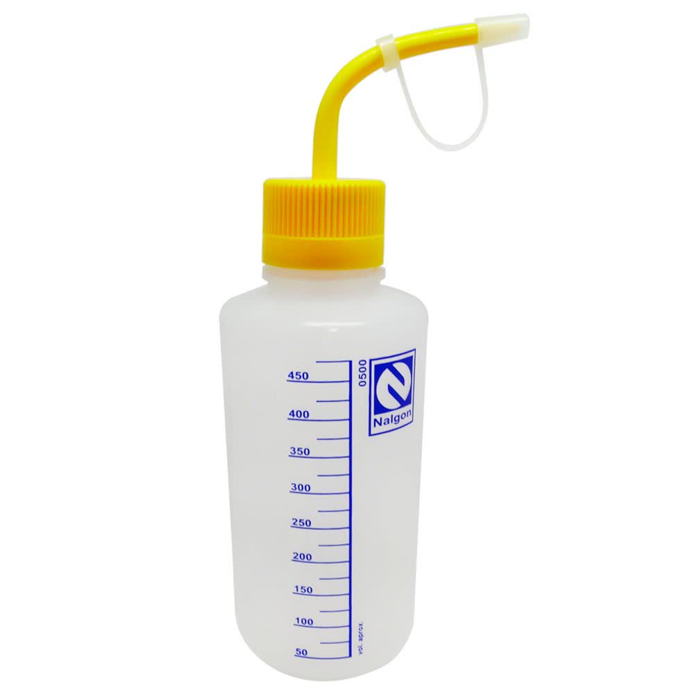 Pisseta em Polietileno Graduada com Tampa Amarela 500mL