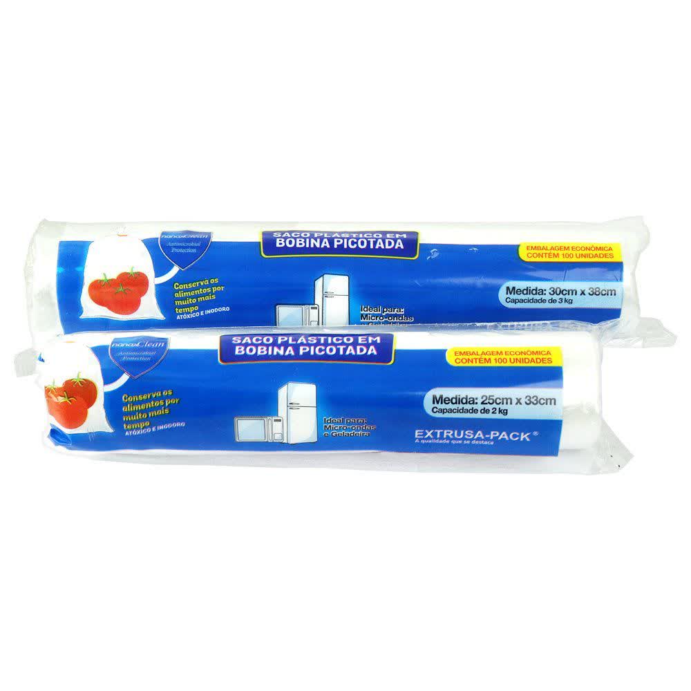 Saco Plástico para Armazenamento em Bobina Picotada - Rolo com 100 sacos 30x38 cm Capacidade 3 kg